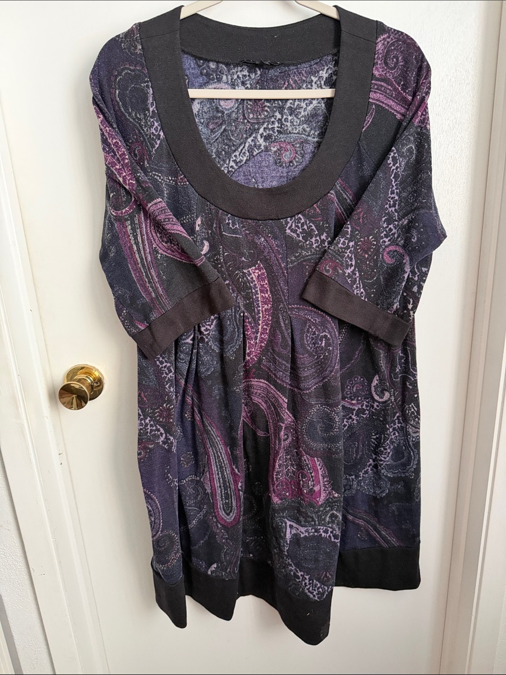 Women’s Black & Purple Paisley Scoop-Neck Mini Dress
